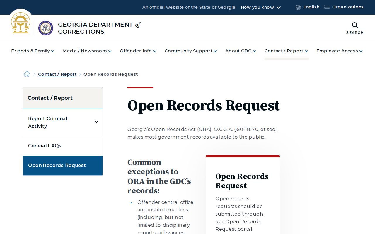 Georgia corrections records request for Sumter County state inmate releases