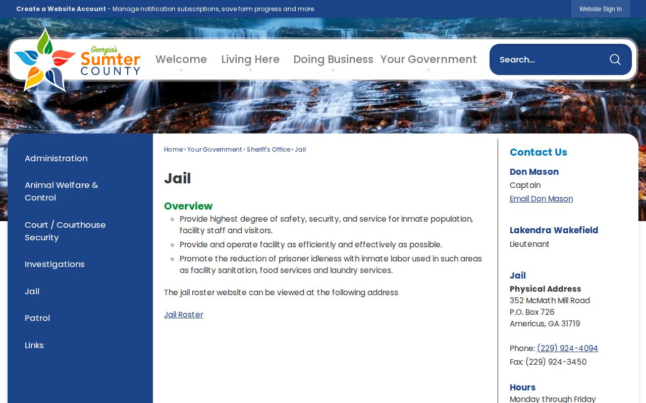 Sumter County Jail release records official facility page