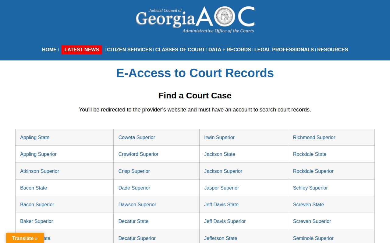 Georgia eAccess source for Sumter County release case records