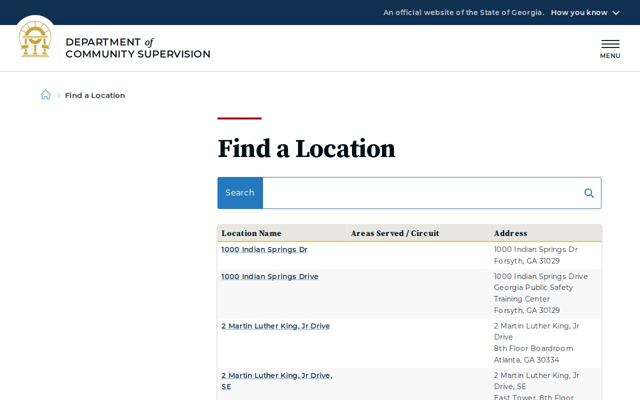 Georgia Department of Community Supervision locations page
