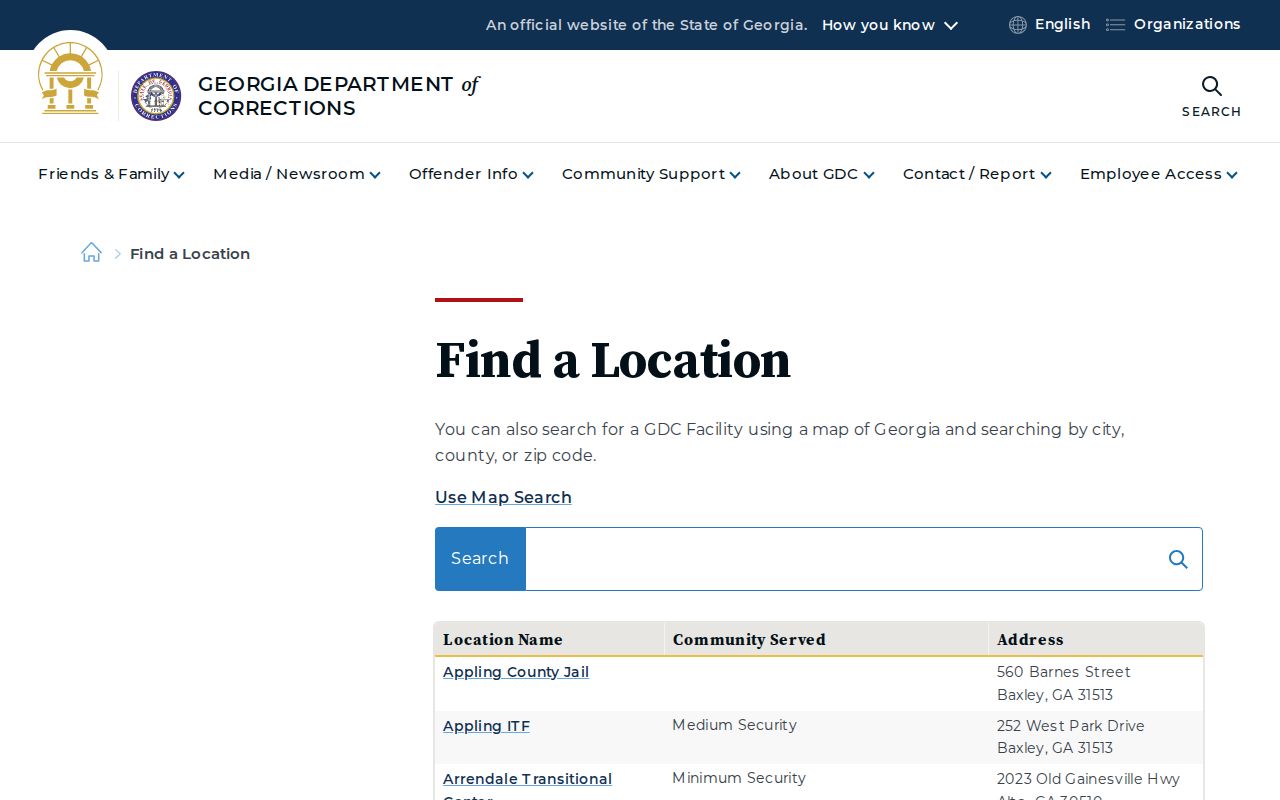 Georgia corrections locations for Sumter County released inmate photo records