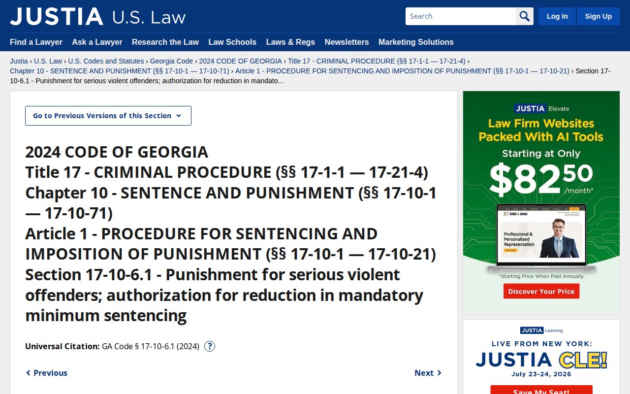 Georgia serious violent felony sentence and parole limits statute